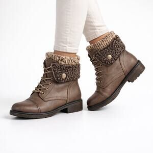 Cliffs by White Mountain Duena Boots Womens 7.5 Brown Sweater Cuff Lace-Up